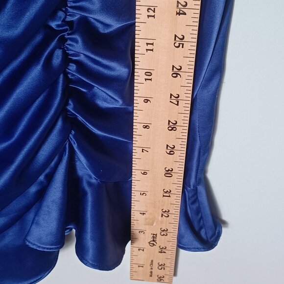 B. Darlin Mini Dress Women 5/6 Satin Blue Ruched Ruffle Party Cocktail Going Out - Picture 4 of 10
